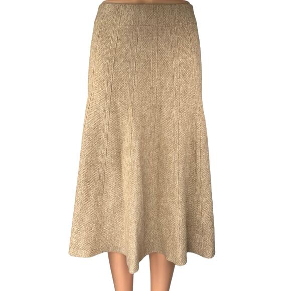 NEW Commense Women's Brown Tan Stretch Knit Pull-On Midi Flared A-Line Skirt L - Picture 1 of 4